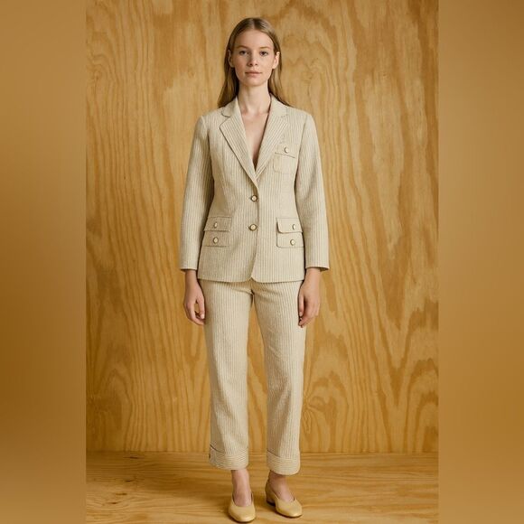 Kasper Pinstripe Suit Seersucker Fabric full lined classic workwear staple Sz 10 - Picture 1 of 15